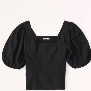 Abercrombie & Fitch Puff Sleeve Shine Cotton Squareneck Top